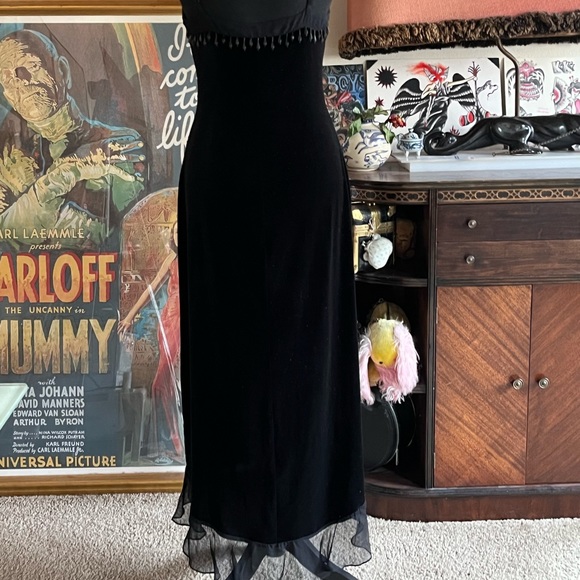 Vintage 90s betsey johnson black velvet beaded slip dress size medium - Picture 2 of 4
